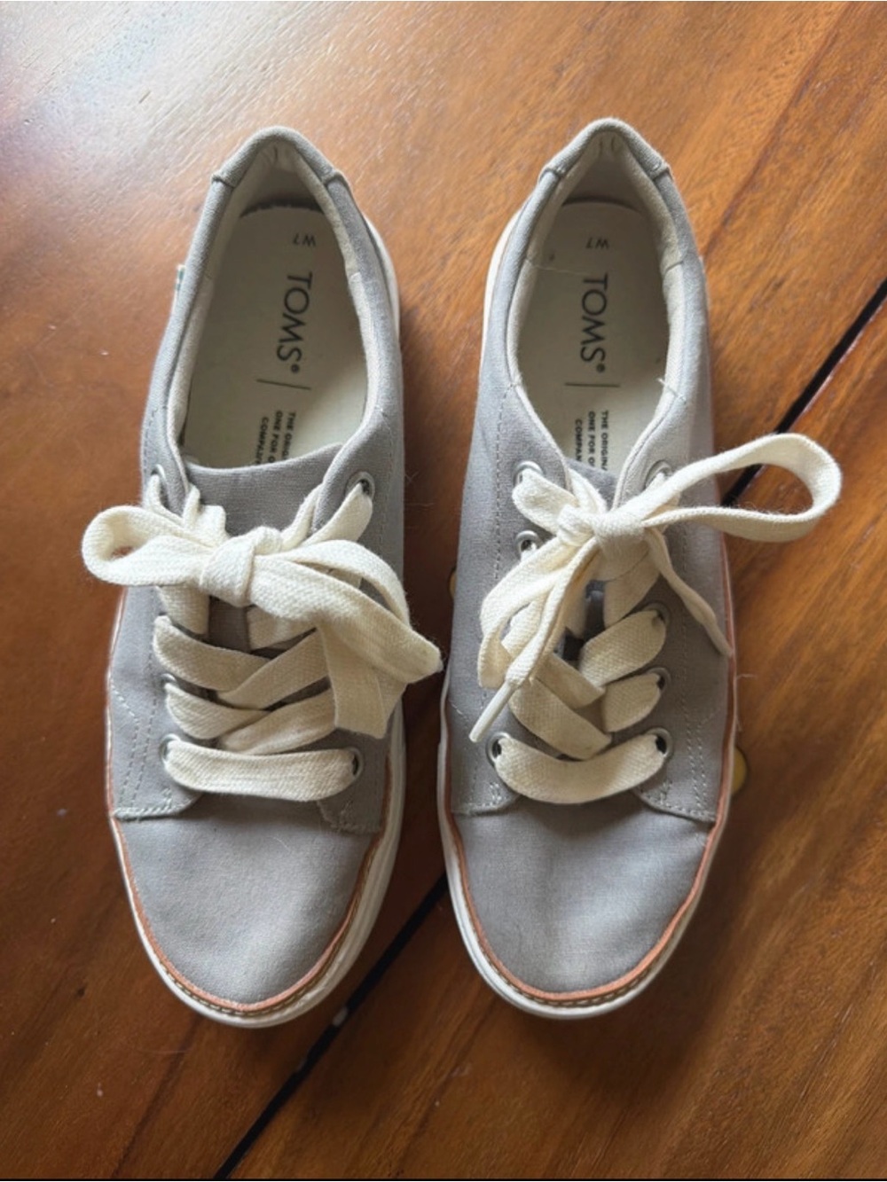 TOMS Women's Canvas Sneakers in Light Gray with Cream Laces